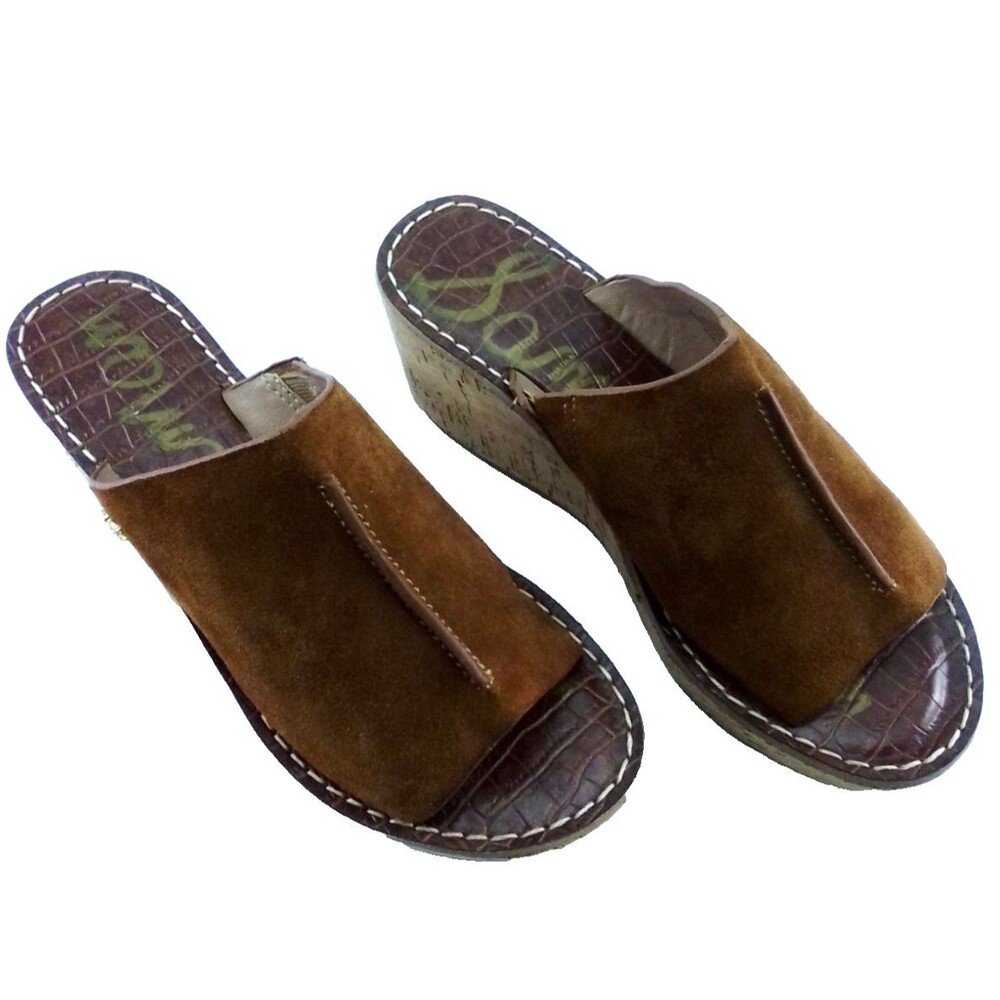 Sam Edelman Ranger Cork Platform Open Toe Suede Top Logo Slip -On Sandals 7.5 - Picture 8 of 9